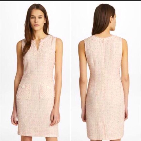 NEW Karl Lagerfeld Pink Barbiecore Tweed Textured Shift Mini Dress Size 4 - Picture 1 of 13